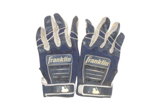 Andrew Moritz 2021 Rome Braves Game Worn & Signed Blue & Grey Franklin Batting Gloves