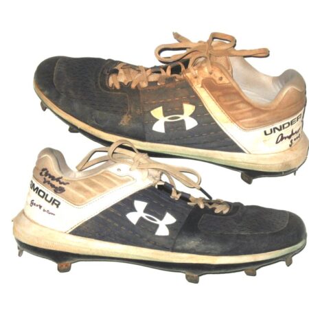 Andrew Moritz 2021 Rome Braves Game Worn & Signed Blue & White Under Armour Baseball Cleats