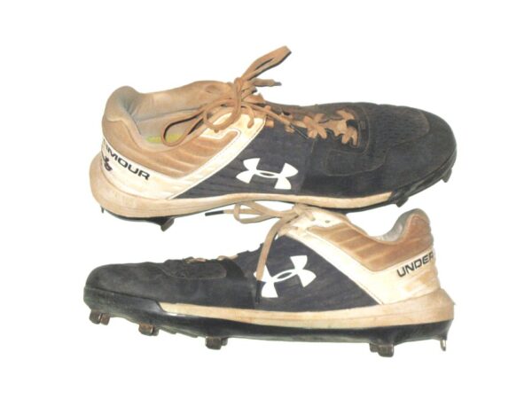 Andrew Moritz 2021 Rome Braves Game Worn & Signed Blue & White Under Armour Baseball Cleats