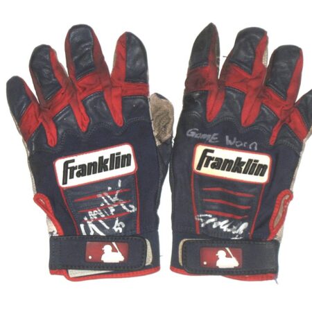 Cody Milligan 2021 Rome Braves Game Used & Signed Blue, Red & Grey Franklin Batting Gloves