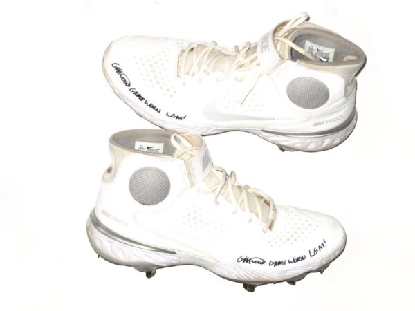 Colby Morris 2021 Brooklyn Cyclones Game Worn & Signed White & Silver Nike Alpha Huarache Baseball Cleats
