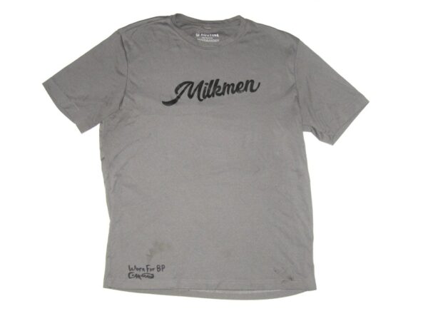 Colby Morris Practice Worn & Signed Grey Milwaukee Milkmen Routine Shirt - Worn for Batting Practice!