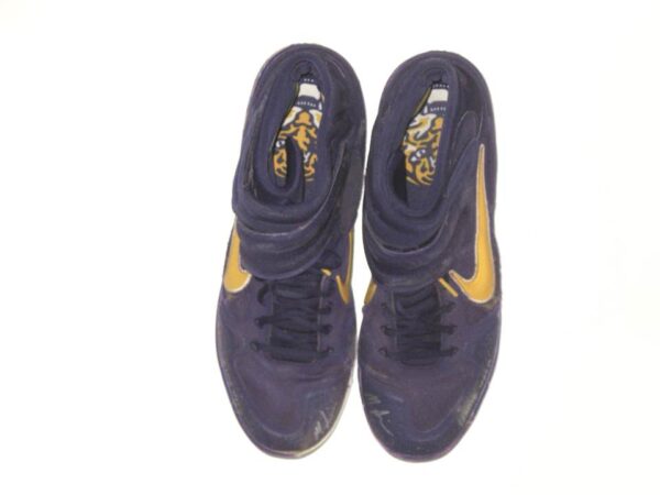 Matthew Swain Fort Myers Mighty Mussels Game Worn & Signed Purple & Gold Nike Alpha Baseball Cleats