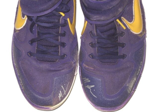 Matthew Swain Fort Myers Mighty Mussels Game Worn & Signed Purple & Gold Nike Alpha Baseball Cleats