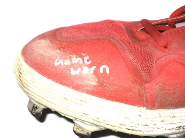 Matthew Swain 2021 Fort Myers Mighty Mussels Game Worn & Signed Red & White Nike Alpha Baseball Cleats