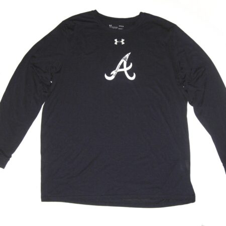 Shean Michel 2021 Practice Worn & Signed Official Blue Atlanta Braves Long Sleeve Under Armour Shirt