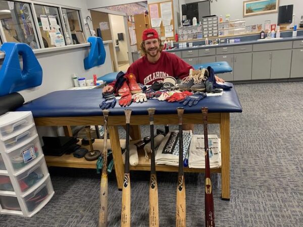 Cody Milligan with 2021 Rome Braves Game Used & Signed Navy Blue Douglas Baseball Belt - Great Use!