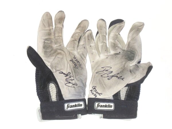 Drew Campbell 2021 Rome Braves Game Worn & Signed Blue, White & Grey Franklin Batting Gloves