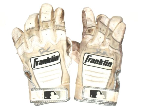 Drew Lugbauer 2021 Mississippi Braves Game Worn & Signed White & Grey Franklin Batting Gloves