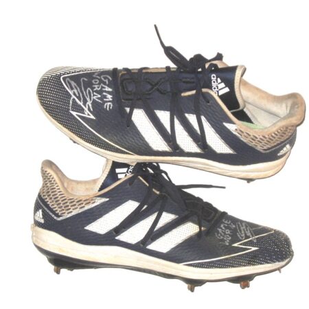 Indigo Diaz 2021 Rome Braves Game Worn & Signed Blue & White Adidas Adizero Baseball Cleats