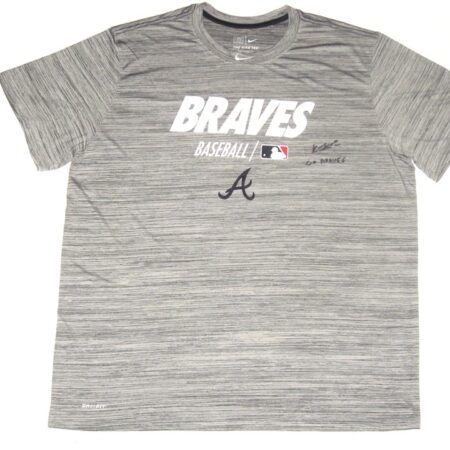 Kevin Josephina 2021 Practice Worn & Signed Official Grey Atlanta Braves Baseball Nike Dri-Fit XXL Shirt - Signed Twice!