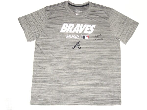 Kevin Josephina 2021 Practice Worn & Signed Official Grey Atlanta Braves Baseball Nike Dri-Fit XXL Shirt - Signed Twice!