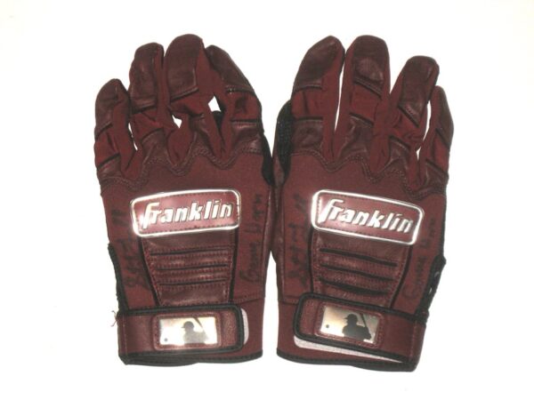 Stuart Fairchild 2021 Arizona Diamondbacks Game Worn & Signed Maroon & Black Franklin Batting Gloves
