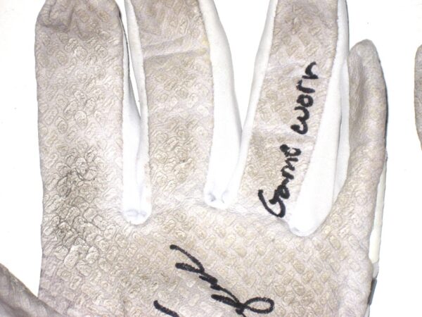 Drew Campbell 2021 Rome Braves Game Worn & Signed White, Blue & Grey Mizuno Batting Gloves