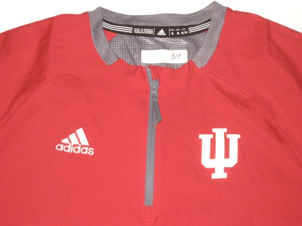 Jonathan Stiever Practice Worn Official Indiana Hoosiers Short Sleeve Adidas XL Quarter-Zip Pullover