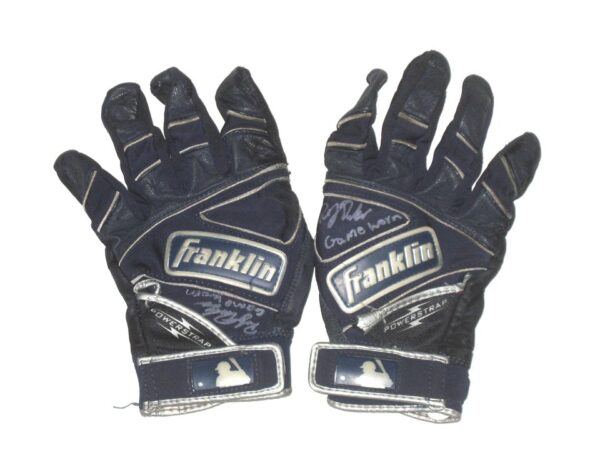 Riley Delgado 2021 Mississippi Braves Game Worn & Signed Blue Franklin Powerstrap Batting Gloves