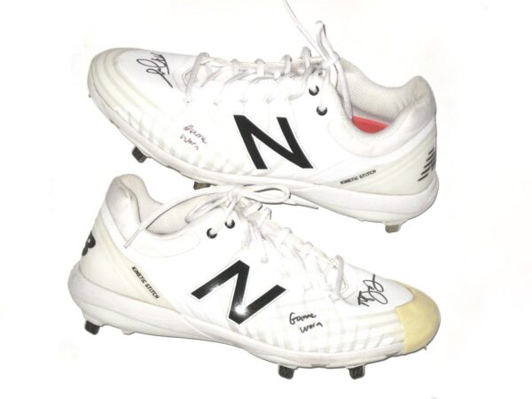 Tyler Johnson 2021 Charlotte Knights Game Worn & Signed White & Black New Balance Baseball Cleats