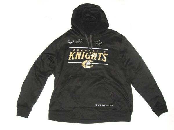 Tyler Johnson Team Issued & Signed Official Black & Gold Charlotte Knights EvoShield Pullover Hoodie Sweatshirt
