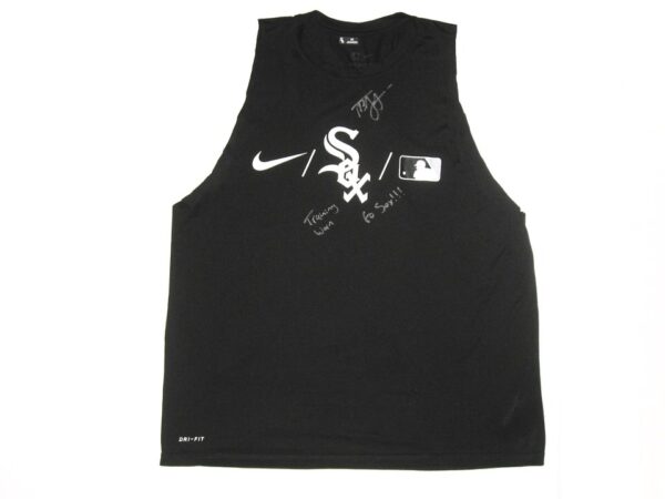 Tyler Johnson Training Worn & Signed Official Black Chicago White Sox 68 JOHNSON Nike Dri-Fit Shirt