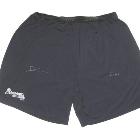 Drew Lugbauer Training Worn & Signed Official Blue Atlanta Braves Nike Shorts