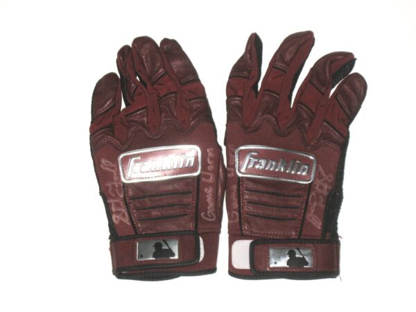 Stuart Fairchild 2021 Reno Aces Game Worn & Signed Red Franklin Batting Gloves