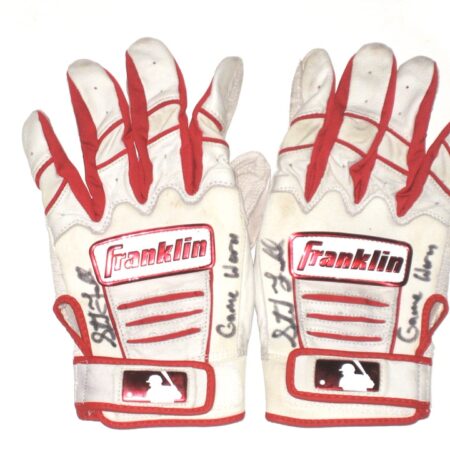 Stuart Fairchild 2021 Reno Aces Game Worn & Signed White & Red Franklin Batting Gloves