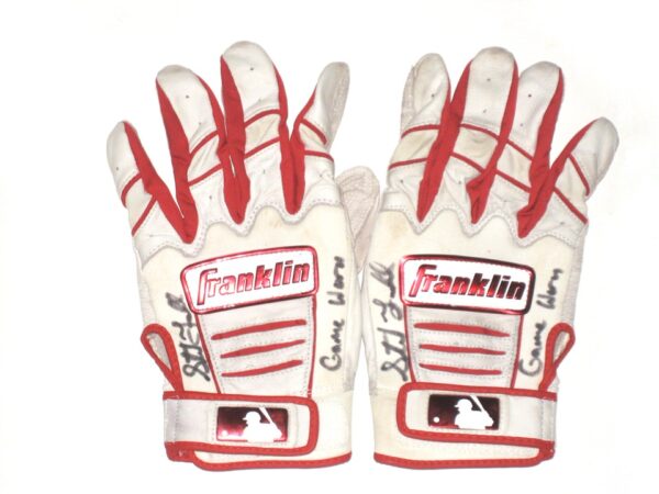 Stuart Fairchild 2021 Reno Aces Game Worn & Signed White & Red Franklin Batting Gloves