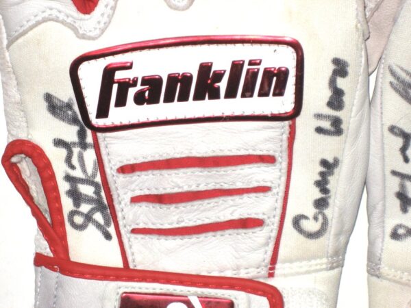 Stuart Fairchild 2021 Reno Aces Game Worn & Signed White & Red Franklin Batting Gloves
