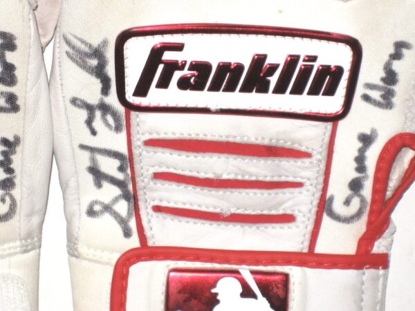 Stuart Fairchild 2021 Reno Aces Game Worn & Signed White & Red Franklin Batting Gloves