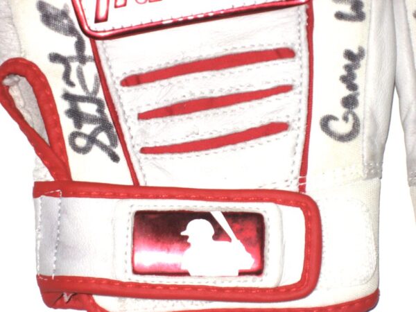 Stuart Fairchild 2021 Reno Aces Game Worn & Signed White & Red Franklin Batting Gloves
