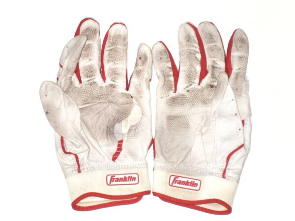 Stuart Fairchild 2021 Reno Aces Game Worn & Signed White & Red Franklin Batting Gloves