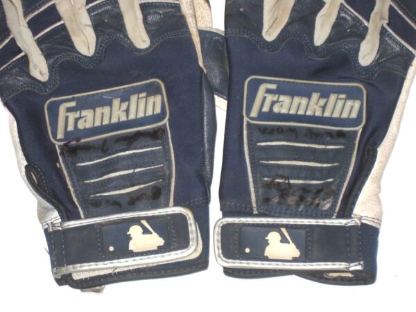 Andrew Moritz 2021 Rome Braves Game Worn & Signed Blue & Gray Franklin Batting Gloves