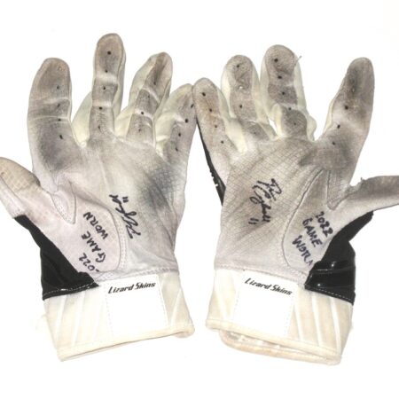 Drew Campbell 2022 Rome Braves Game Worn & Signed Black & Gray Lizard Skins Batting Gloves