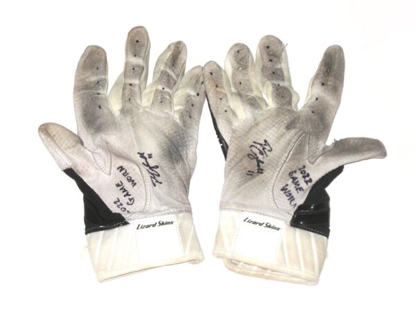 Drew Campbell 2022 Rome Braves Game Worn & Signed Black & Gray Lizard Skins Batting Gloves