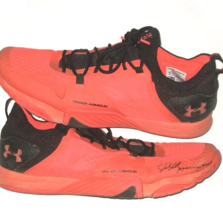 Jalen Miller 2021 Mississippi Braves Training Worn & Signed Orange & Black Under Armour Tribase Reign 2 Shoes