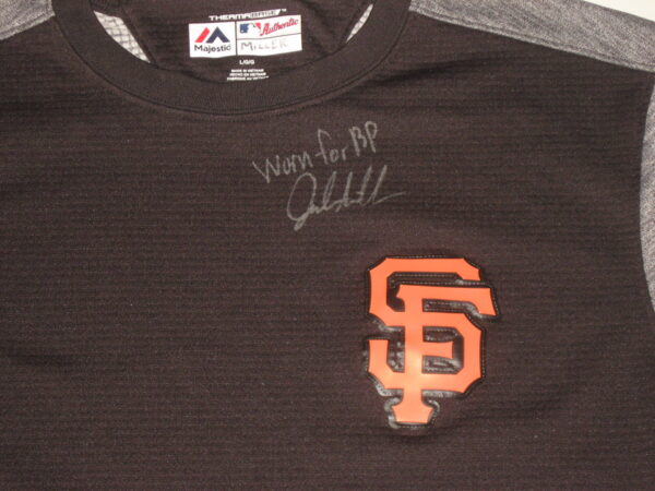 Jalen Miller Team Issued & Signed Official San Francisco Giants Majestic Thermabase Pullover Sweatshirt - Worn for Batting Practice!
