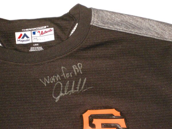 Jalen Miller Team Issued & Signed Official San Francisco Giants Majestic Thermabase Pullover Sweatshirt - Worn for Batting Practice!