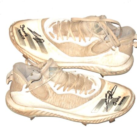 Cesar Rodriguez 2022 FCL Braves Game Worn & Signed White & Silver Adidas Baseball Cleats