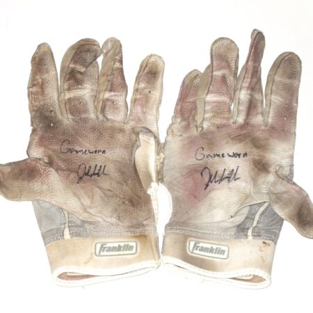 Jalen Miller Richmond Flying Squirrels Game Worn & Signed White & Gray Franklin Batting Gloves
