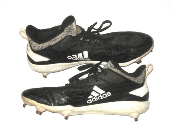 Jalen Miller Richmond Flying Squirrels Game Worn White, Black & Gray Adidas Baseball Cleats