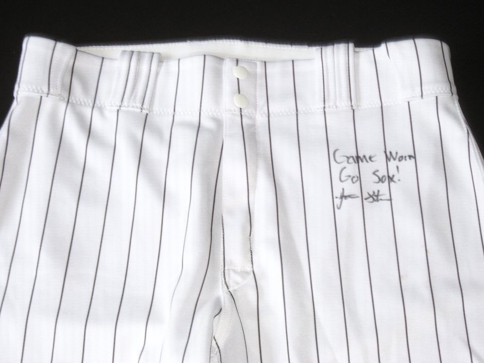 Jonathan Stiever Chicago White Sox Spring Training Worn & Signed Go Sox!  White Pinstripe Nike Pants - Big Dawg Possessions