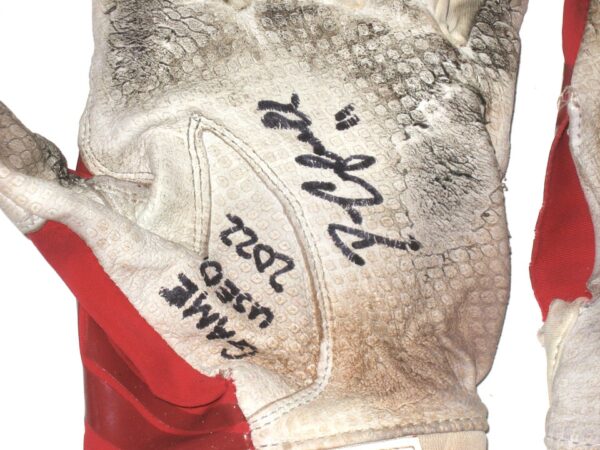 Drew Campbell 2022 Rome Braves Game Used & Signed Red & White Lizard Skins Batting Gloves