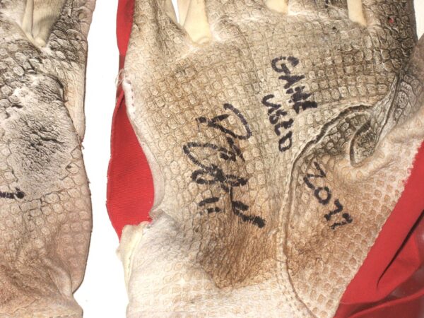 Drew Campbell 2022 Rome Braves Game Used & Signed Red & White Lizard Skins Batting Gloves