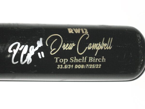 Drew Campbell 2022 Rome Braves Game Used & Signed BIRDMAN RW12 Birch Baseball Bat - CRACKED