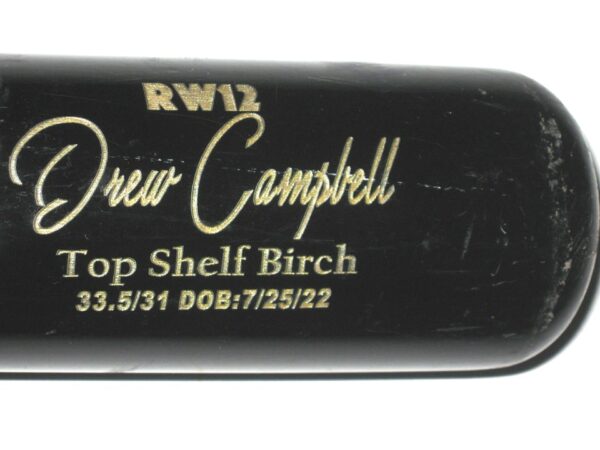 Drew Campbell 2022 Rome Braves Game Used & Signed BIRDMAN RW12 Birch Baseball Bat - CRACKED