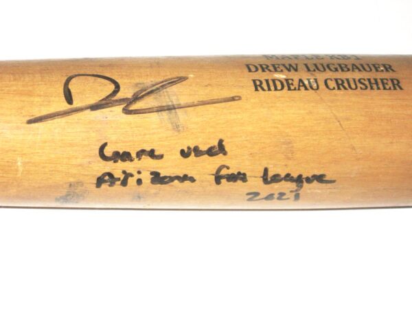 Drew Lugbauer 2021 Peoria Javelinas Game Used & Signed SAM Rideau Crusher Maple Baseball Bat CRACKED - Star of the Arizona Fall League!