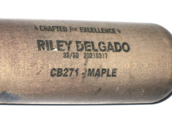 Riley Delgado 2021 Rome Braves Game Used & Signed Cooperstown CBC271 Maple Baseball Bat - CRACKED