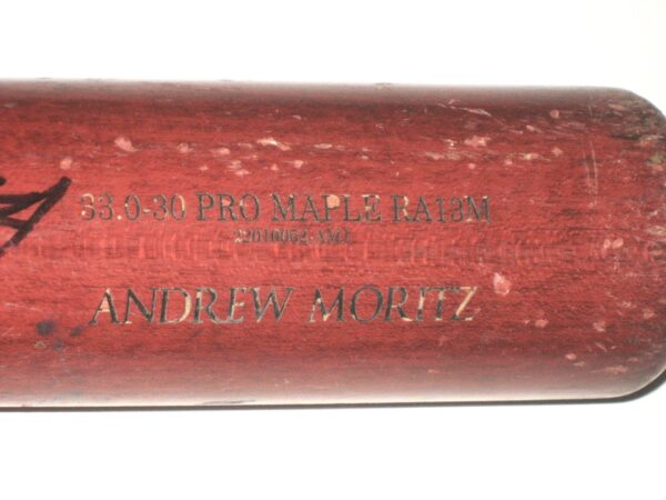 Andrew Moritz 2022 Mississippi Braves Game Used & Signed Old Hickory Maple Baseball Bat - CRACKED