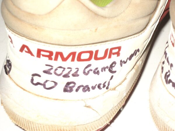Andrew Moritz 2022 Mississippi Braves Game Worn & Signed Red & White Under Armour Baseball Cleats