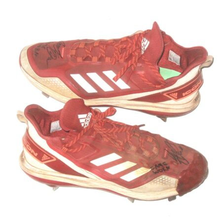 Indigo Diaz 2022 Mississippi Braves Game Worn & Signed Red & White Adidas Boost Icon Baseball Cleats